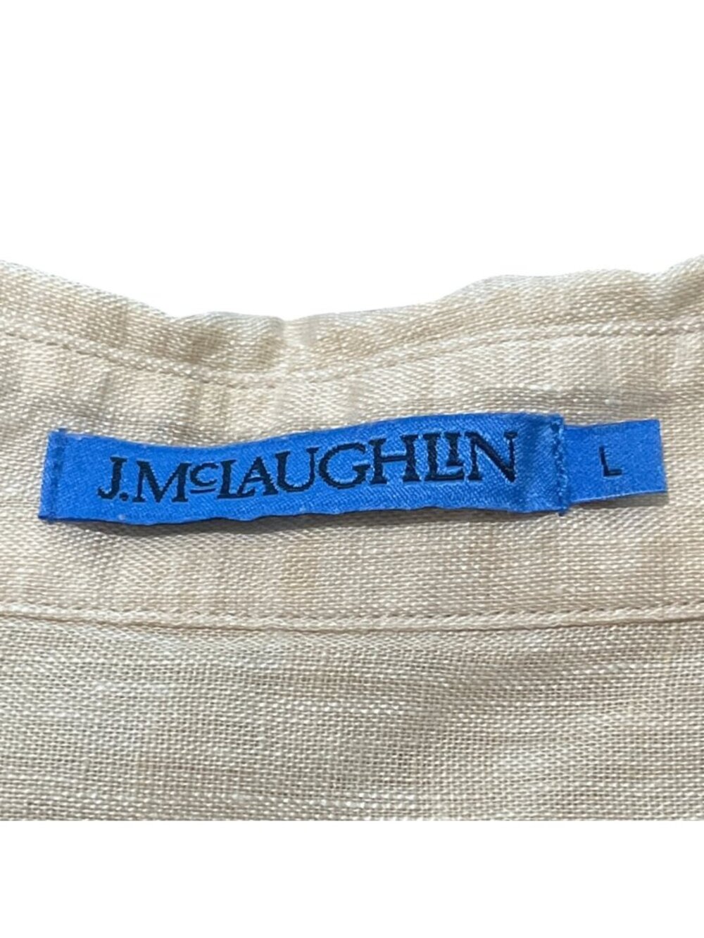 J. McLaughlin Womens Size L Button-Up Top 100% Linen Shirt Beige Long Sleeve - Picture 4 of 8